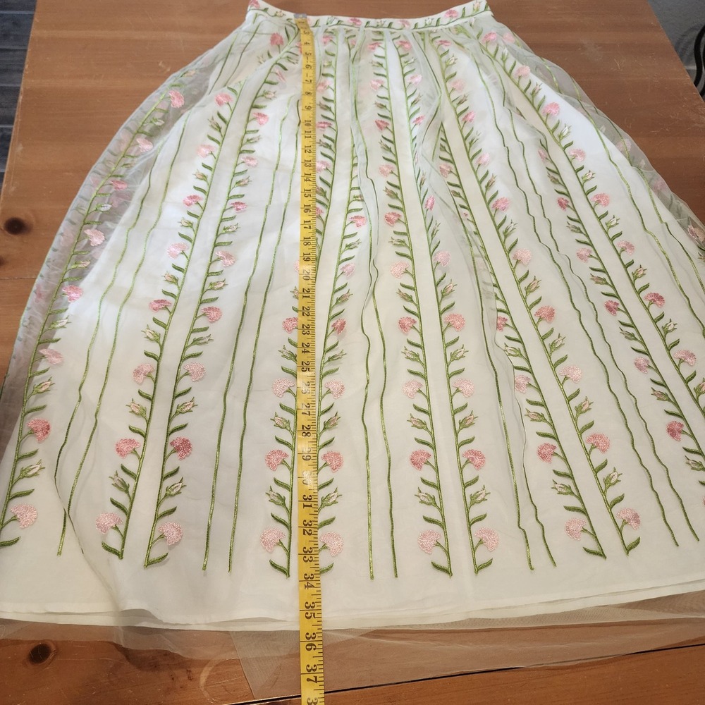 Talbots A-Line Tulle Maxi Skirt Womens 8 Pink Green Floral Embroidered Wedding - Picture 7 of 9
